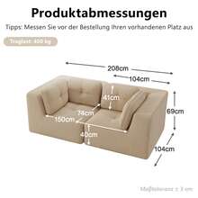 Corner Sofa Modular Beige 2 Seaters - Corduroy Fabric - 米色 2 人座 - 查看 3