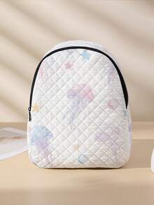 1pc Diamond Pattern Backpack, School Bag, Storage Bag, Travel Storage Backpack, Ocean Print Design, Large Capacity Foldable Easy Storage Bag, Lightweight Burden Reduction, Reinforced Double Shoulder Straps + Zipper Closure, Large Capacity Storage More Organized, Convenient And Practical For Accessing Items, Can Be Used As Student School Bag, Girl's Commuter Backpack, Short Trip Bag, Campus Casual Backpack, Suitable For School Books, Daily Commute, Outdoor Travel - Multicolor - View 3