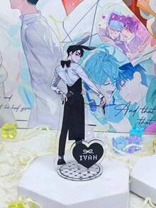 6pcs/1pc Cute Rabbit Boy Girl Acrylic Standee Set, Anime Style Character Display Figure, Gothic Cute Desktop Decoration, Girl Collection Gift - A - View 2