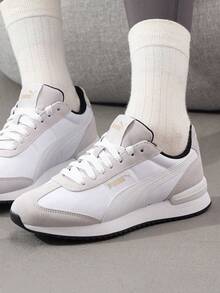 Men's & Women's Puma R78 Nylon Retro Lightweight Comfortable Cushioned Breathable Casual Sports Shoes 399250 - Puma White-gray-gold - View 1