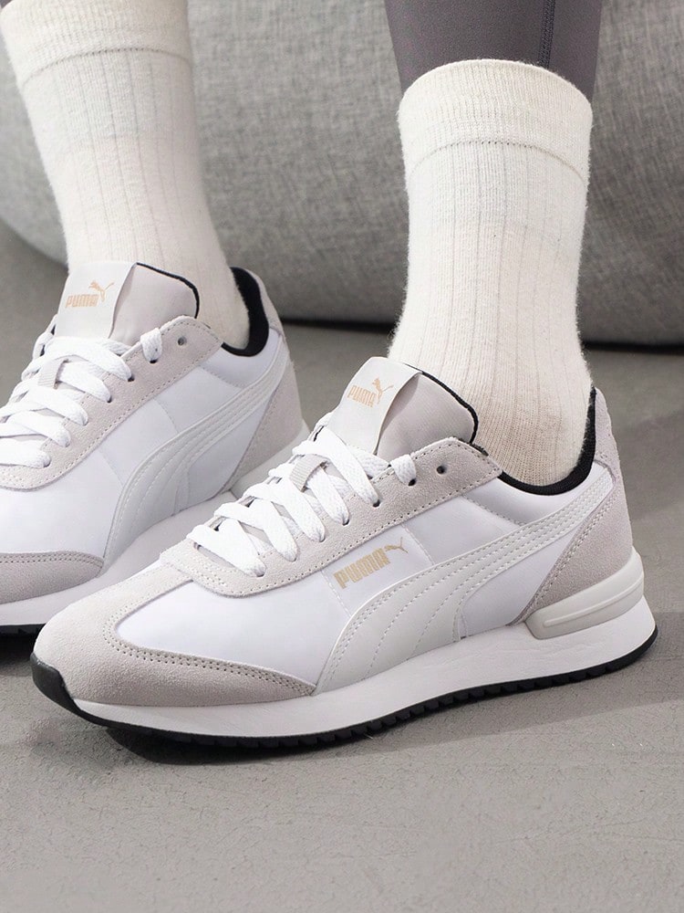 Men's & Women's Puma R78 Nylon Retro Lightweight Comfortable Cushioned Breathable Casual Sports Shoes 399250 - Puma White-gray-gold - View 1