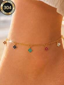 1pc 18K Gold Plated 2026 New Style Women's Simple Elegant Versatile Flower Anklet, Stainless Steel Waterproof Durable, Suitable For Girlfriend, Mother, Daily Life/Summer Beach Party/Vacation/Mother's Day/Valentine's Day Gift - Anklet 2 - View 3