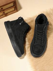 Men's High-Top Fashion Boots, Comfortable And Durable, Lace-Up Closure, Letter Pattern, Suitable For Outdoor Exploration, All-Season Wear - Black - View 2