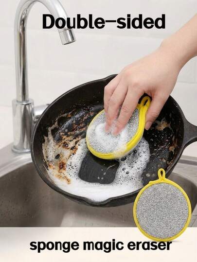 4/1 Pack Double-Sided Kitchen Cleaning Sponge/Scrubber, Thickened Magic Scouring Pad, Microfiber Dishcloth, Random Color, Suitable For Kitchen, Bathroom, Sink, Stove, Pots And Pans, Cleaning Tools, Christmas Decorations.