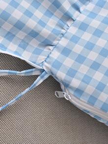 1pc Plaid Chair Cover, Pastoral Style Faux Cotton Square Ruffle Edge Tie-Up Wear-Resistant Seat Cushion Cover For Garden Afternoon Tea/Outdoor Wedding/Spring & Summer Patio/Balcony/Homestay/Picnic/Spring & Summer Daily - Blue - View 5