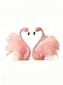 2pcs 2D Acrylic Flamingo Decor, Pink Girly Style Feather Swan Shaped Desktop Ornament, Suitable For Office, Princess Theme Girl Cake Decoration, Giftable - Open Eyes + Close Eyes - View 5