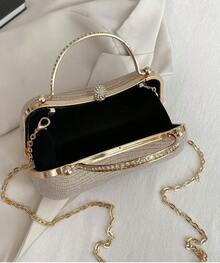 Encantador bolso de fiesta, mini caja decorativa con piedras de cristal, cadena de metal y decoración de cristal. - 1 - Ver 6
