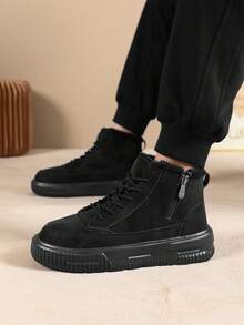 Men's High-Top Fashion Boots, Comfortable And Durable, Lace-Up Closure, Letter Pattern, Suitable For Outdoor Exploration, All-Season Wear - Black - View 5