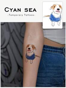 1pc Hand‑Painted Cartoon Puppy Pattern Temporary Tattoo Sticker, Realistic Fake Tattoo Design, Suitable For Daily, Bachelorette Party Favors, Music Festivals, Games, Graduation Gifts, Lasts 3‑5 Days - Multicolor - View 1