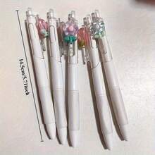 5pcs Retractable Floral Pattern Ballpoint Pens, Romantic Tulip Design, 0.5mm, Suitable For Journaling And Sketching, Back To School Essential, School And Office Supplies, Holiday Gift - Multi-color - View 5