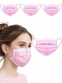 50pcs Pink Disposable Face Masks, Pink Face Masks - Reusable, 3-Layer Protective Masks - Adult - View 4