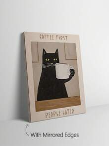 1pc Modern Minimalist Coffee Cat Poster With Motivational Quote "Coffee First, People Second" - Suitable For Coffee Shop, Kitchen, Frameless Home Office Decor - Multicolor - View 4