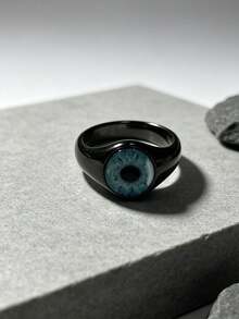 1pc Punk Style Eye Eyeball Element Stainless Steel Black Silver Cast Ring For Men, Jewelry Accessory, Halloween, Vintage - RC776-02 - View 3