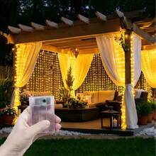 Battery Powered Wireless LED Fairy String Lights, 8 Lighting Modes, IP44 Waterproof Flexible Decorative Lights, Easy To Install, Suitable For Bedroom, Christmas, Birthday, Holiday Home Decor - Battery-powered Curtain Lights - View 1