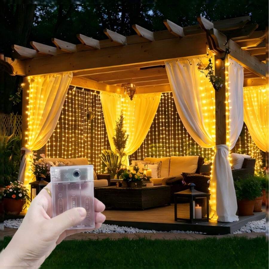 Battery Powered Wireless LED Fairy String Lights, 8 Lighting Modes, IP44 Waterproof Flexible Decorative Lights, Easy To Install, Suitable For Bedroom, Christmas, Birthday, Holiday Home Decor - Battery-powered Curtain Lights - View 1