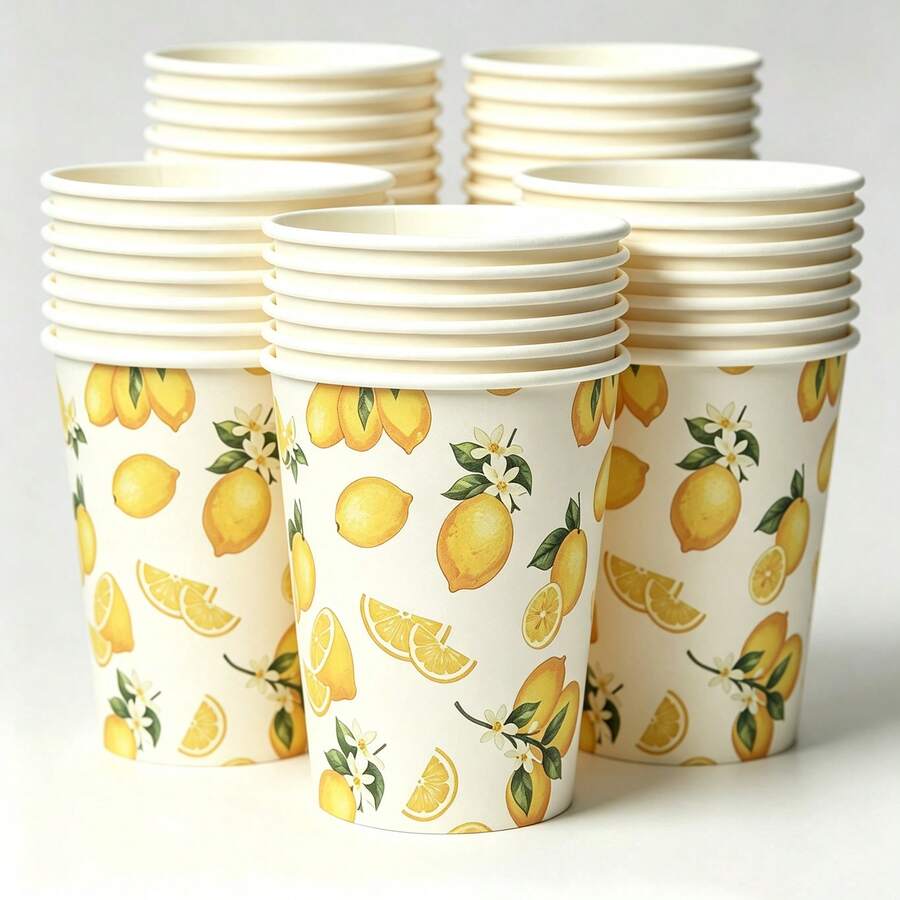 10/25/50 Gelas Kertas Sekali Pakai Motif Lemon untuk Pesta, Cangkir Kopi dan Minum, Tazza, Gelas Kertas Ulang Tahun - MultiWarna - View 1