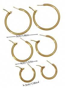 3 Pairs/Set Stainless Steel Gold-Plated C-Shaped Earrings, Suitable For All Seasons, Perfect For Daily Wear And Party Decoration, Christmas Gift Choice, Stackable - Multicolor - View 8