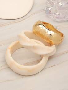 3pcs Halloween Hip-Hop Punk Style Color Block Metal Layered Asymmetrical Bracelet Set - Gold + Toasted Milk - View 4