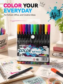 6/8/10/12pcs 1mm Colorful Oil-Based Markers, Student & Office Stationery Pens, Suitable For Crafts, Bookkeeping, Hand Drawing, Notebook Ballpoint Pens, Back To School - Multicolor - View 2