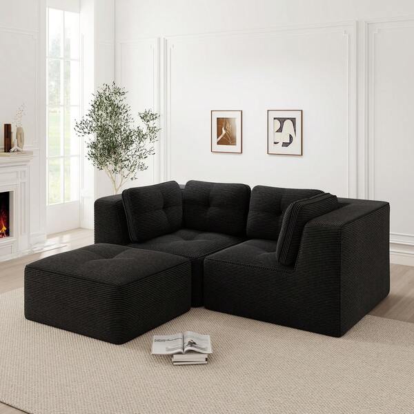 Corner Sofa Modular Black - 2 Seat Convertible Sofa