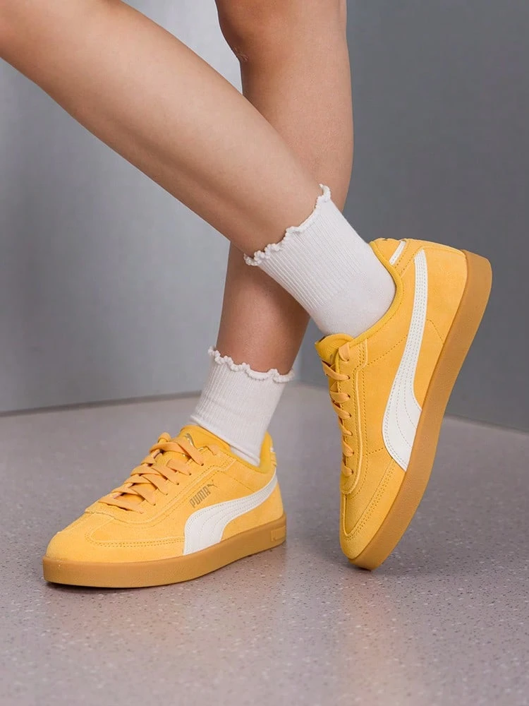 Puma Club II Era SD 男女款復古透氣舒適輕量休閒運動鞋 409204-03 - 芥菜色-暖白 - 查看 1