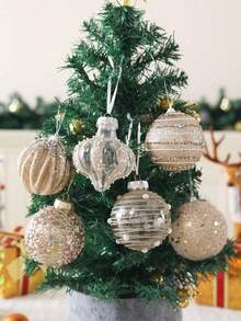 6pcs 3.15 Inch Clear Christmas Ball Ornaments Set, Shatterproof Hanging Decorations For Christmas Tree, Home, Wedding, Party, Office Decor (Blue) - Champagne - View 2