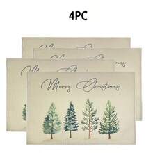 4/6pcs/Set, Fashionable Christmas Tree Pattern Printed Linen Placemats, Size 12*18 Inches/30*45 Cm, Home Decor, Suitable For Dining Table. - Multicolor - View 23