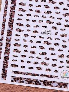 3pcs Leopard Print Nail Stickers, Heart Stripe Pattern Self‑Adhesive Nail Art Decals For DIY Autumn Winter Manicure Decor - Multicolor - View 10