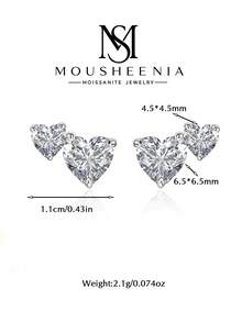 MOUSHEENIA Unique Multi Shape Moissanite Cluster Stud Earrings 925 Sterling Silver Gold Plated Heart Emerald Princess Cut Cluster Earrings Gift For Women - Heart-shaped - View 5