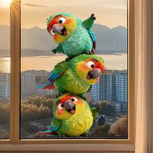 1pc Healing Style 3 Cute Parrots Glass Sticker, Realistic 3D Effect, Removable Without Residue, Essential For Window Decoration - Multicolor - View 1