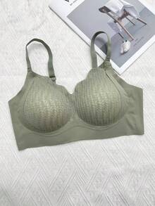 1件女款軟支撐內衣，提拉聚攏、防下垂、修飾側乳、無縫、無鋼圈、固定罩杯胸罩 - 綠色 - 查看 6