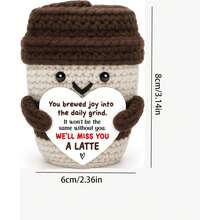 1pcHandmade Crochet Coffee Cup Figurine, Knitted Latte Cup Ornament With Heart Shaped Printed Text Card, Handwoven Drink Shaped Desktop Display Decor, Mini Craft Accessory For Home Office Shelves, Gift For Colleagues Friends Family For Daily Occasion - Multicolor - View 2