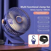 5-Speed Adjustable USB Rechargeable Mini Desk Fan With 3 Night Light Modes, 360° Rotatable Clip/Stand/Hook Design, Portable & Compact For Outdoor, Dorm, Travel, Camping, Office - Multifunctional Clip Fan - View 11