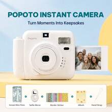Popoto Instant Camera With Selfie Mirror, Optical Imaging With Built-In Flash, 5 Adjustable Modes, Captures Beautiful Moments, Perfect For Beach Sunset, Sand Stroll, Summer Travel, Party Gift (Battery Not Included) - View 3