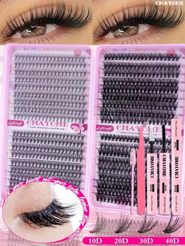 720/666PCS Lash Set, 10‑150D Fluffy Cluster Lashes. Natural Lashes ,Soft And Comfortable To Wear. Comes With Lash Glue, Tweezers And Lash Brush. Suitable For Beginners And Professional Makeup Artists, Perfect For Daily Outings, Parties And Cosplay.