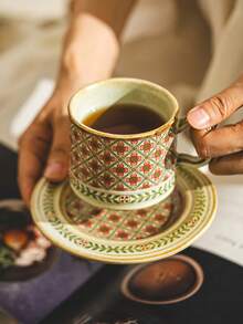 DearDali Set Cangkir dan Piring Keramik 1 Buah, Cangkir Kopi Vintage dengan Desain Pola Geometris, Set Teh Sore, Cangkir Hadiah Artistik, Peralatan Makan Restoran, Mug, Cangkir Hadiah Thanksgiving, Cangkir Dekorasi Meja, Hadiah, Ornamen Dekorasi Rumah - MultiWarna - View 5