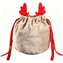 Custom Text Logo Personalized Christmas Reindeer Drawstring Gift Bag, Customized Text Velvet Christmas Gift Bag With Cute Antler Decoration, Reusable Soft Holiday Candy Gift Bag, Suitable For Children's Family Christmas Party Gift Packaging, Christmas Eve Stocking Decoration And Customized Souvenir Gift Storage Bag - Multicolor - View 9