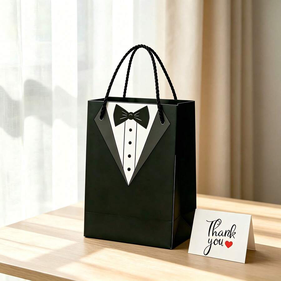 2pcs Thickened White Wedding Greeting Card Gift Bags, Portable Handbags, Groomsmen Wedding Favor Men's Gift Packaging Bags - Multicolor - View 1