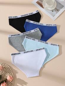 5pcs Letter Woven Cotton Women's Triangle Panties, Bodycon Elastic Comfortable Ladies Underwear - Multicolor - View 4