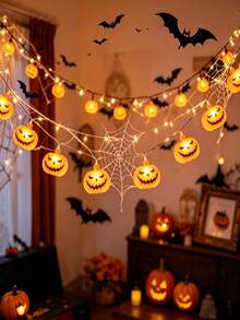 10/20LED Halloween Pumpkin LED String Lights, Battery Operated Indoor Outdoor Window Fireplace Porch Decor Lights, Halloween Haunted House Party Thanksgiving Harvest Atmosphere Decorations - Multicolor - View 3