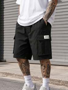 Summer Plus Size Men's Outdoor Loose Street Style Cargo Casual Shorts, Drawstring Elastic Waist Bermuda Shorts - Black - View 1