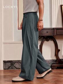 1pc Men's Spring/Autumn Korean Style College Stripe Button Straight Leg Wide Leg Casual Long Pants - Multicolor - View 4