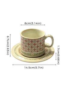 DearDali Set Cangkir dan Piring Keramik 1 Buah, Cangkir Kopi Vintage dengan Desain Pola Geometris, Set Teh Sore, Cangkir Hadiah Artistik, Peralatan Makan Restoran, Mug, Cangkir Hadiah Thanksgiving, Cangkir Dekorasi Meja, Hadiah, Ornamen Dekorasi Rumah - MultiWarna - View 7