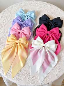 7 piezas de pinzas de primavera con lazo de cinta de unicolor para niñas - Multicolor - Ver 3