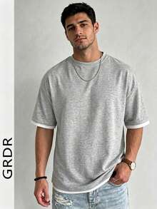 GRDR Men's Classic 2 In 1 Round Neck Short Sleeve T-Shirt, Fashionable Minimalist Commuting Versatile - Light Grey - View 10