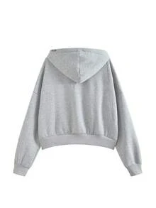 Jaket Sweatshirt Kasual dengan Tudung dan Resleting Ganda - Grey - View 6