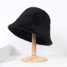 New Women's Autumn/Winter Versatile Mink Fur Bucket Hat, Solid Color Minimalist Fashion Outdoor Warm Ear Protection Cold-Proof Bell-Shaped Bucket Hat - Multicolor - View 11