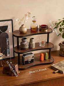 Three-Tier Wooden Shelving Unit, Desktop Cosmetics Organizer, Beauty And Skincare Product Display Rack, Multifunctional Countertop Organizer, Suitable For The Kitchen, Bedroom, Bathroom, And Home Organization, Freestanding Shelving Unit - Multicolor - View 15