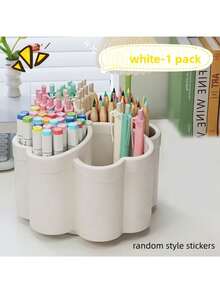 1pc 360° Spiral Flower Thickened Desktop Storage Box, 4 Pen Slots, Suitable For Stationery, Office, School, Home, Art Supplies Desktop Storage, Multiple Styles Available, Pink/Green/Blue - Multicolor - View 9