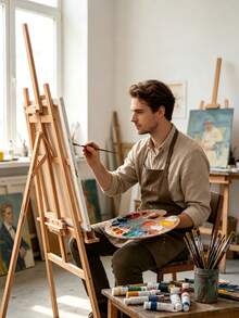 Easel, Multiple Sizes Available, Stable And Wobble‑Resistant, Easy To Assemble And Disassemble. Suitable For Sketching Outdoors, Painting And Poster Display. Made Of Log‑Textured Material, Sturdy And Durable. - A - View 1